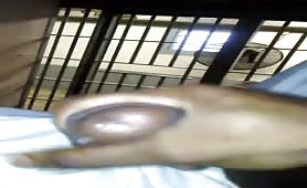 Horny black from jail showing his huge uncut cock