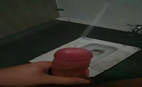 Watch my cock erupting in the public toilet