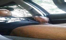 Str8 black dude relax in the car smoking and wanking his cock