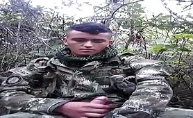 tricked latin soldier masturbating in the woods
