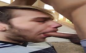construction worker takes a lunch break to face fuck a stone faggot