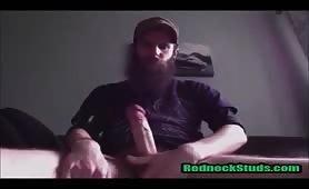Hung bearded hillbilly strokes his huge meat