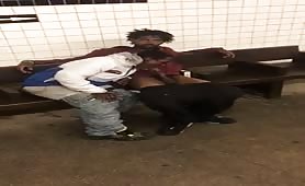 Two black str8 homeless having oral fun at a subway station