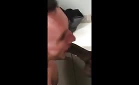 Married store manager loves to swallow cock in a public toilet