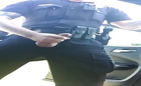 Horny policeman displaying his cock in the street
