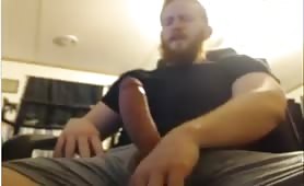 Big muscular redhead dude stroking his fat cock solo