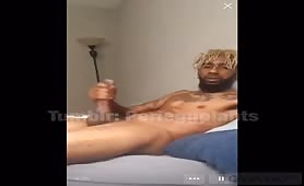 Cute bearded black dude wanking his tasty smooth cock