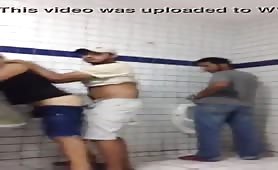 Gay guy giving his ass in front of everyone in public bathroom