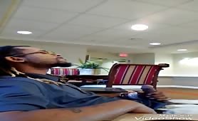 Horny Jamaican masturbates in a hotel lobby