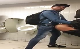 Caught Horny straight guy fucking a horny dude for cash  in a public toilet 