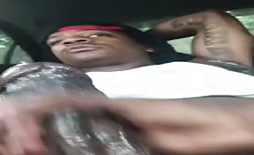 Straight black thug getting a handjob in a car hidden cam