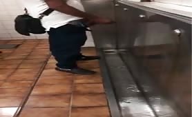 Straight black guy show off his huge dick in a restroom