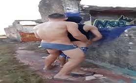 Horny Latinos fucking in an abandoned building on the beach
