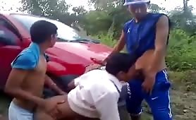 Two young straight Ecuadorians fuck their boss  for money
