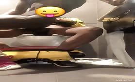 Young sissy black dude riding his straight friend cock in a toilet