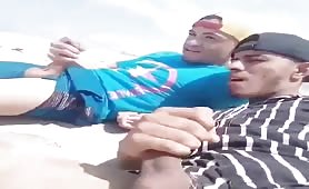 Rubbing my cock with my best friend at the beach