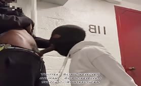 Masked black guy sucking a young long cock straight guy