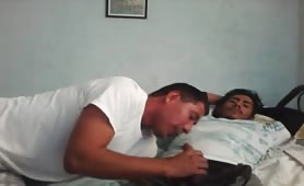 latin worker fucks and sucks his friend's dick while he sleeps