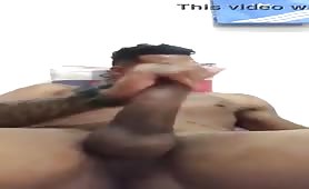 straight guy wanking his huge cock hard