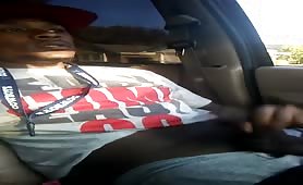 Horny black thug stroking his dick in his truck